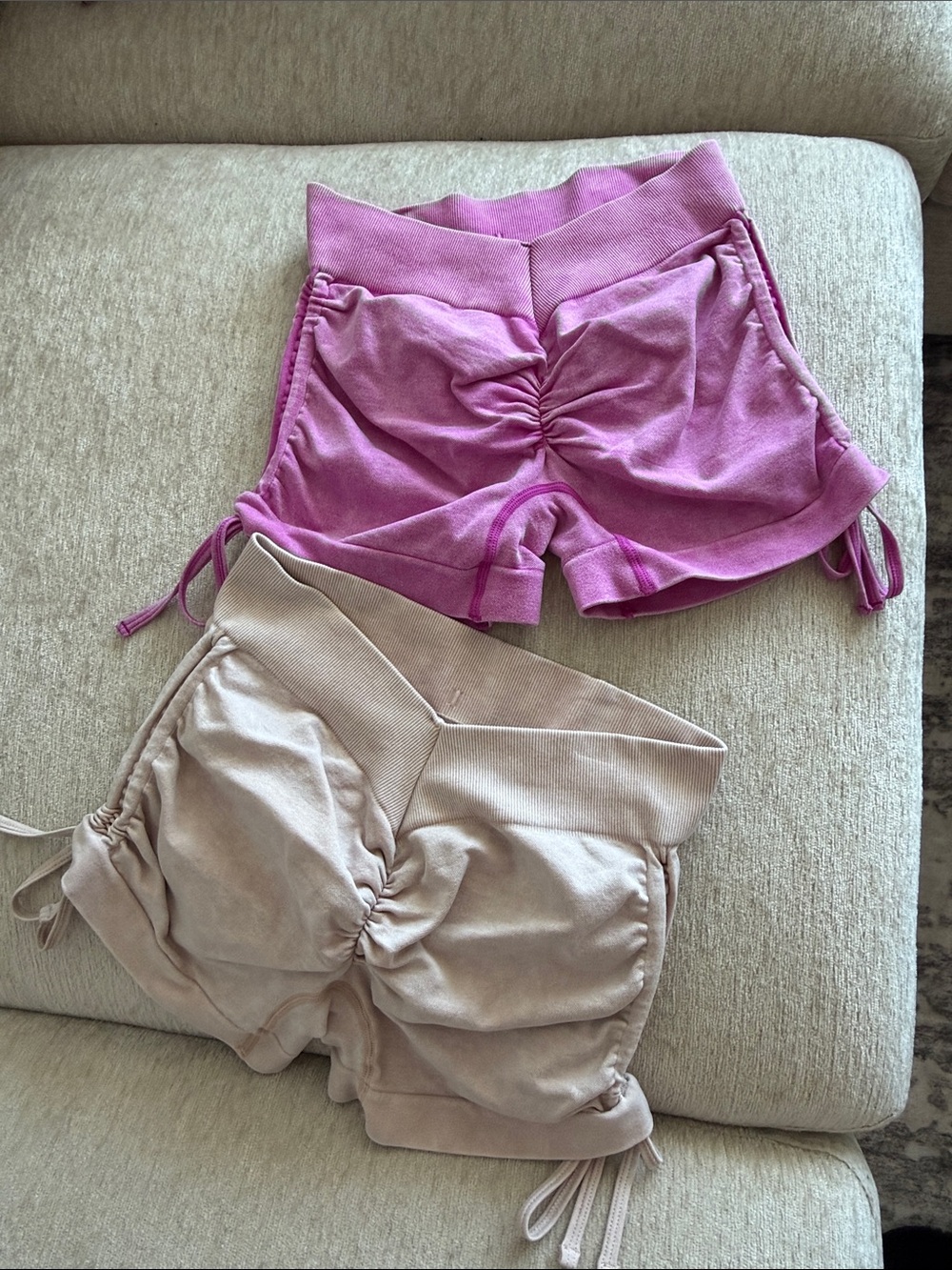 Women’s Ruched High-Waist Shorts - Pink and Cream